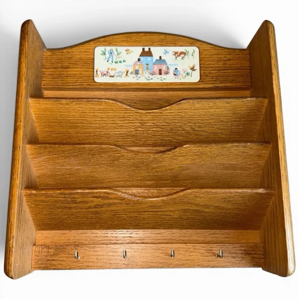 Heartland International Vintage Wood Letter Rack Key Hooks Cottagecore 90s Decor